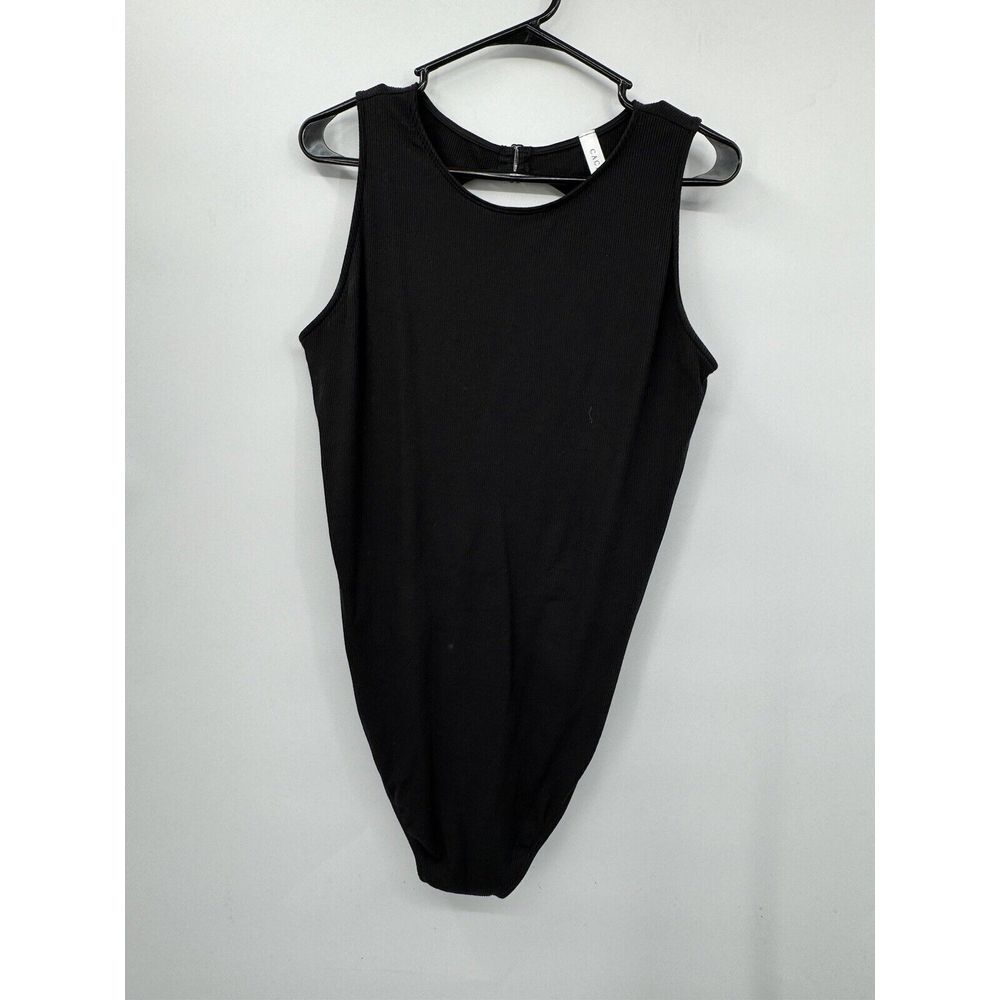 Cacique 22/24 Bodysuit Womens Black Ribbed‎ Open Back Sleeveless Scoop Neck